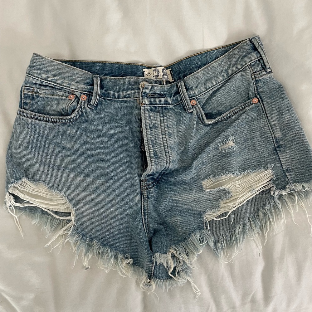 We The Free Blue Jean Shorts Frayed Hem